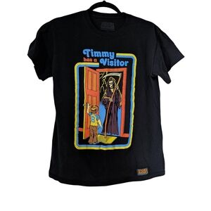 Steven Rhodes Black Graphic Tee with "Timmy Has A Visitor" Design - Short Sleeve